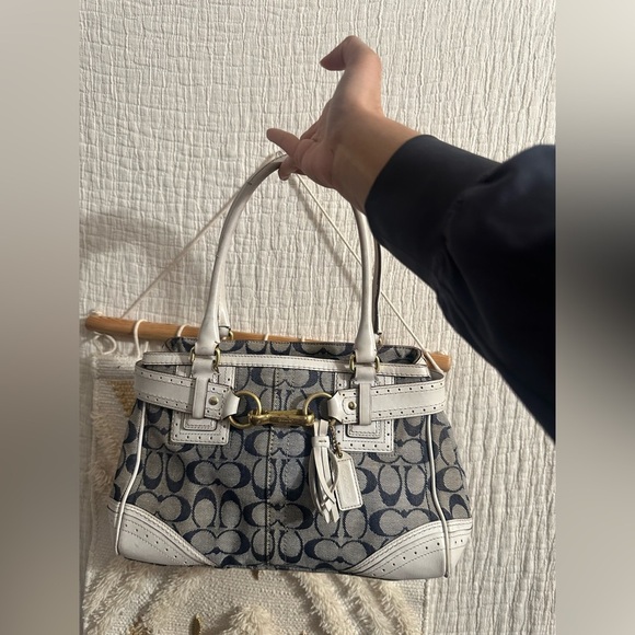 Coach Denim and White Monogram Shoulder Bag EUC - Picture 4 of 4